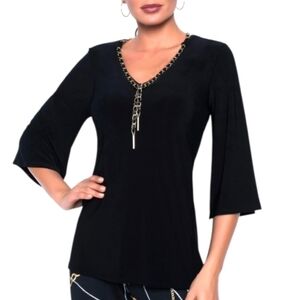 Frank Lyman Design Black Top with Gold Accents